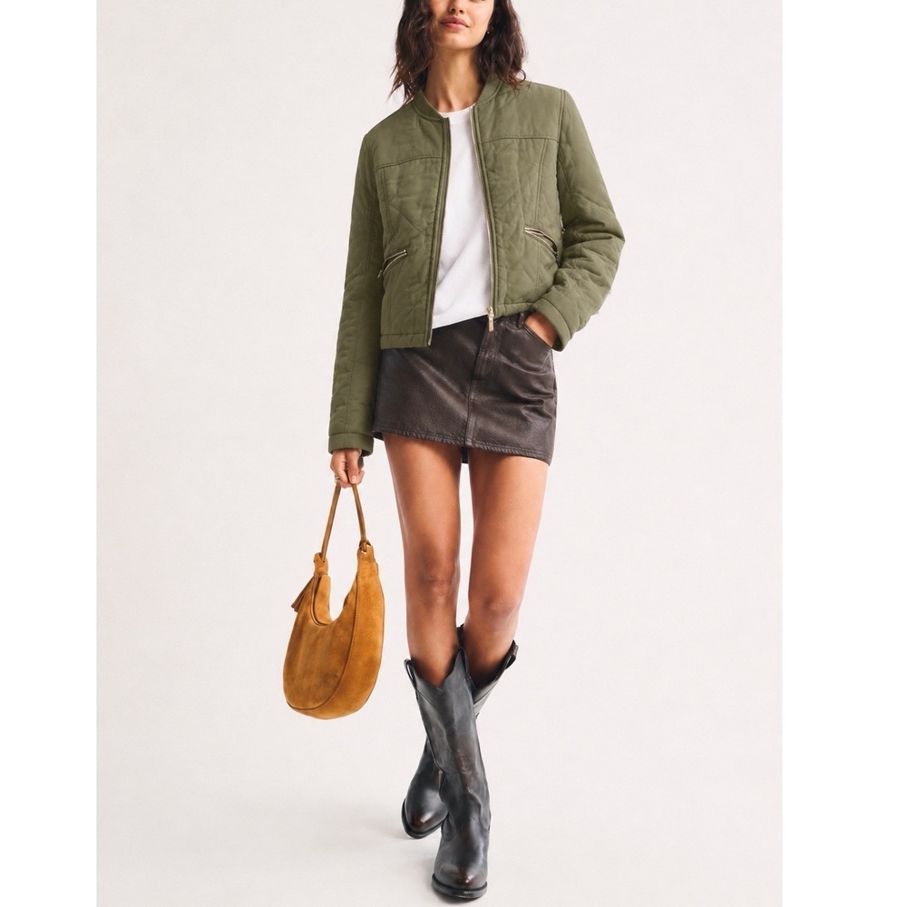 Lily & Lottie Olive Green Quilted Bomber Jacket Coat